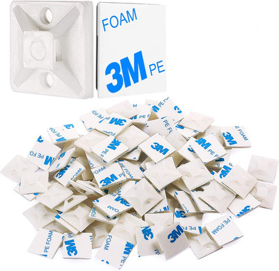 100 PCS 3/4'' White Self Adhesive Cable Zip Tie Mounts Wire Cable Clips Holders M