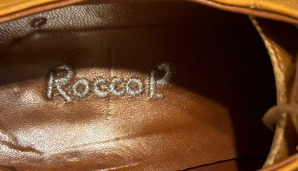 ROCCO P Leather Chunky Heel Brogue Boots Sz 38.5 EUR/8 US Made In Italy Vintage - Image 3 of 4