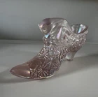 Vintage Fenton Pink Carnival Glass Daisy & Button Victorian Slipper Shoe