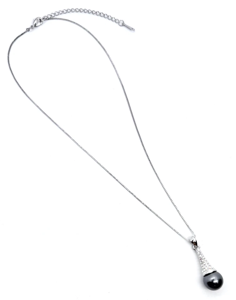 Elegant Gray Swarovski Elements Pearl  Crystal Necklace 18K Gold Plated 16-18" - Image 3 of 4