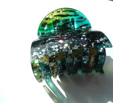 Green Lucite Silver Confetti 2.5" Hair Claw Clip