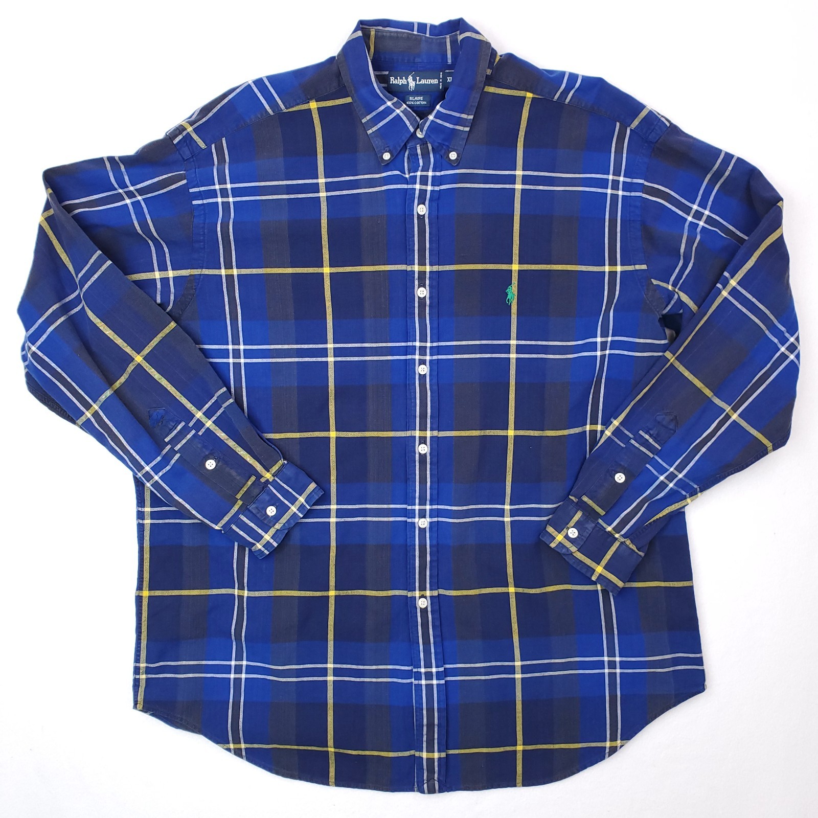 Polo Ralph Lauren vintage camicia uomo extra large blu a quadri flanella blaire pony