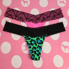 VTG VS PINK 2pk Lace Trim Cotton Extra Low Rise Thong Panties Size M