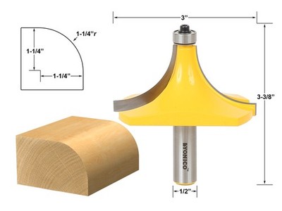1-1/4'' Radius Round Over Edge Forming Router Bit - 1/2'' Shank - Yonico 13170