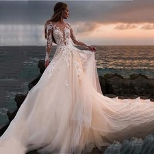 Country Boho Wedding Dresses Illusion Long Sleeves Lace Gown Wedding Gowns