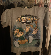 Vintage 2000s DIGIMON TK Takeru and Patamon Gray Heather Kids Graphic Tee Shirt