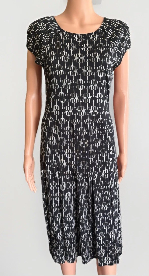 Abito Tory Burch 100% seta all over logo plissettato nero midi designer M