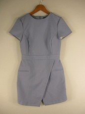 ASOS Dress Womens S Lavender Short Sleeve Wrap Front Sheath Back Zipper Pockets