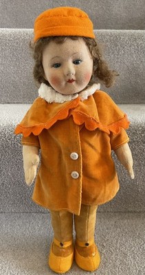 Antique Vintage Chad Valley Carina Flapper Cloth Doll W/ Celluloid Button 1920s