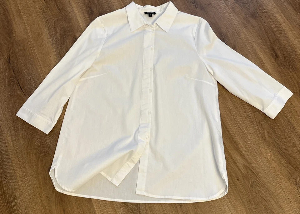 Top Bogari Mujer L Blanco Manga 3/4 Abotonada Túnica Elastizada Clásica Oficina Foto 4 de 4