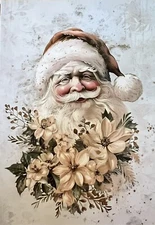 Vintage Inspired Postcard Gold Pink Hue Santa With Flower Portrait #4369 Tonya