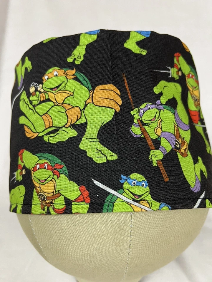 Men/Women Surgical Scrub Cap Lined Turtles Dark Brown 100% Cotton - Image 2 of 3