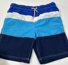 Lands End Boys Size L 14 16 Swim Trunks Shorts Blue Color Block