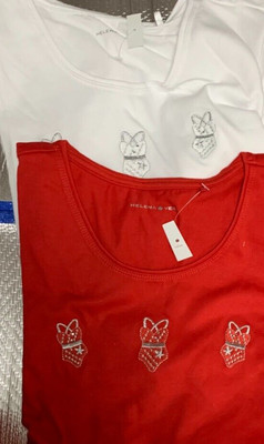 Gr.36 Helena Vera Damen Shirt mit Badeanzug-Stickerei,2er Pack erdbeerrotweiß