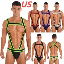 Mens One-Piece Jockstrap Suspender Leotards Underwear Backless Jumpsuits
