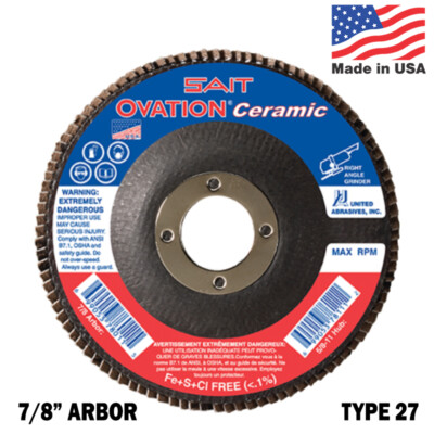 SAIT Ovation Ceramic Flap Disc Type 27 60 Grit 4-1/2 Hi Density Abrasive QTY 5