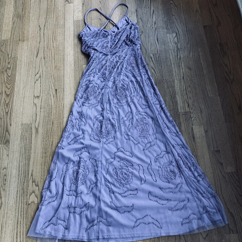 adrianna papell dress lavender purple size 4P beaded long gown formal party - Image 3 of 4