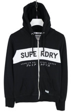 SUPERDRY Hoodie Women's UK 12 Full Zip Pockets Hooded Logo Black