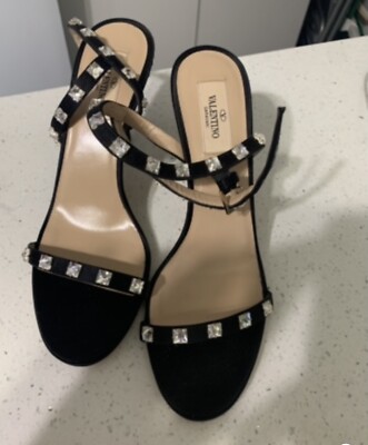 VALENTINO Free Rockstud Metallic Silver Leather Sandal Heel Shoe EUR 38.5