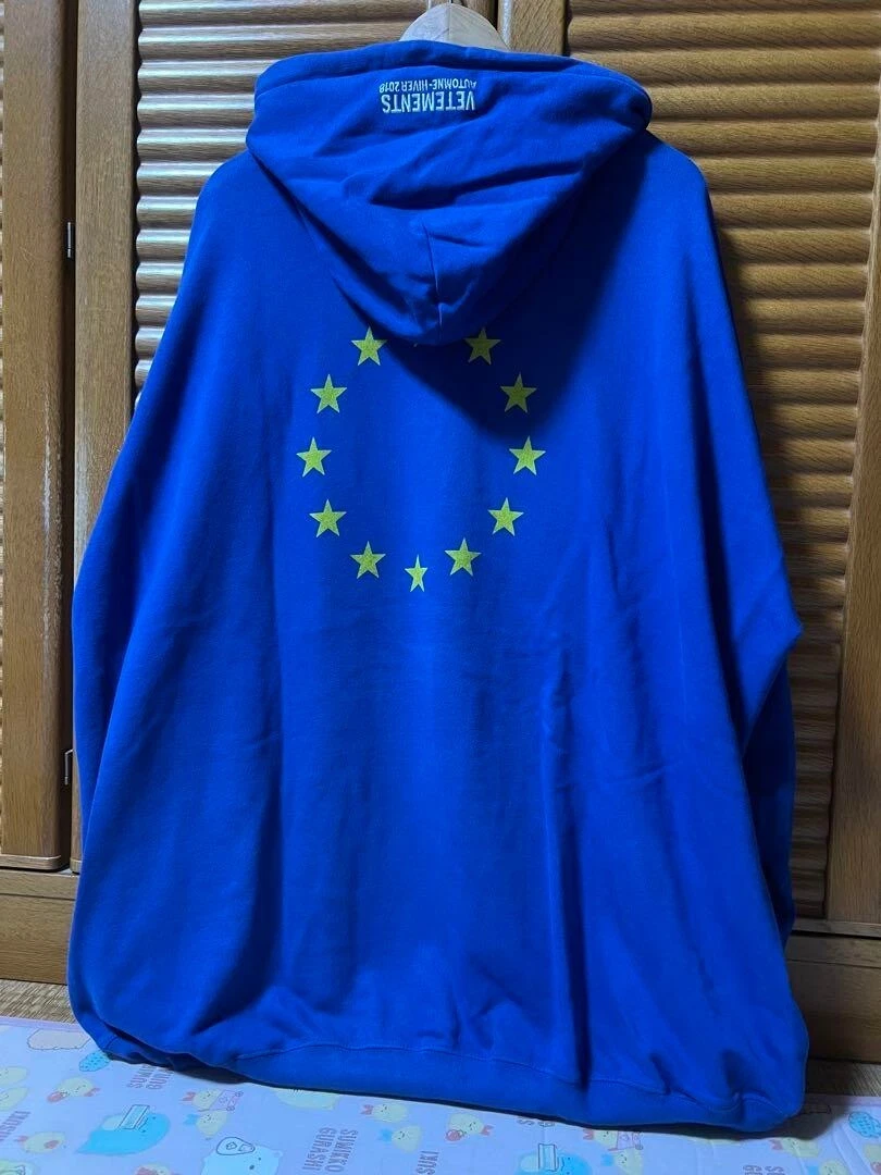 Vetements Euro Oversized Hoodie Logo Sweatshirt Cotton Blue Size M