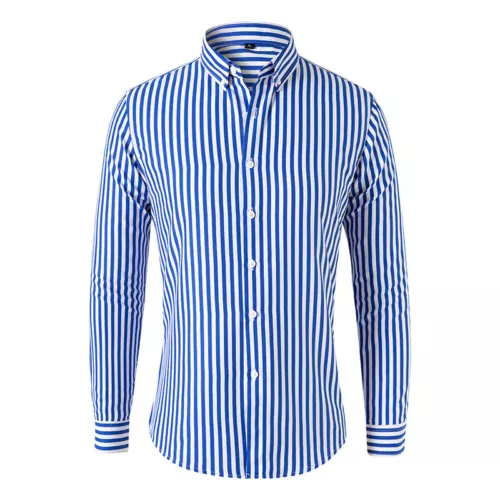 Men's Dress Shirts Long Sleeves Formal Business Striped Casual Slim Shirts Tops - Picture 15 of 22