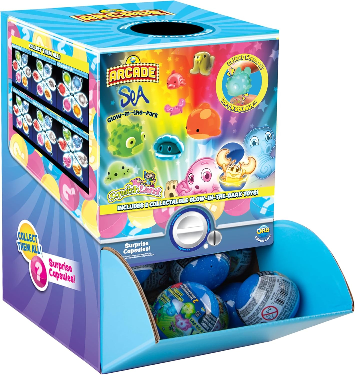 Arcade Capsules Sqwishland Glow in the Dark Sea | 48 Capsules Display