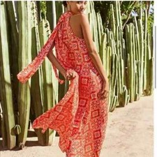 ANN TAYLOR Orange tile print Maxi dress, Size Small / Med.*, NWT, Retail $169