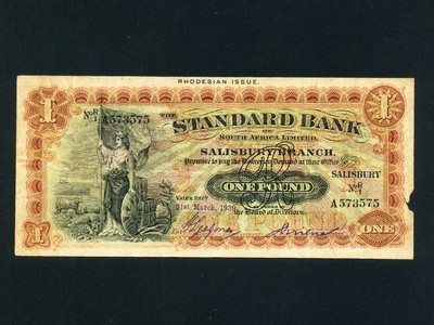 Rhodesia P S148 1 Pound 1939 Standard Bank Of South Africa Rare Ebay