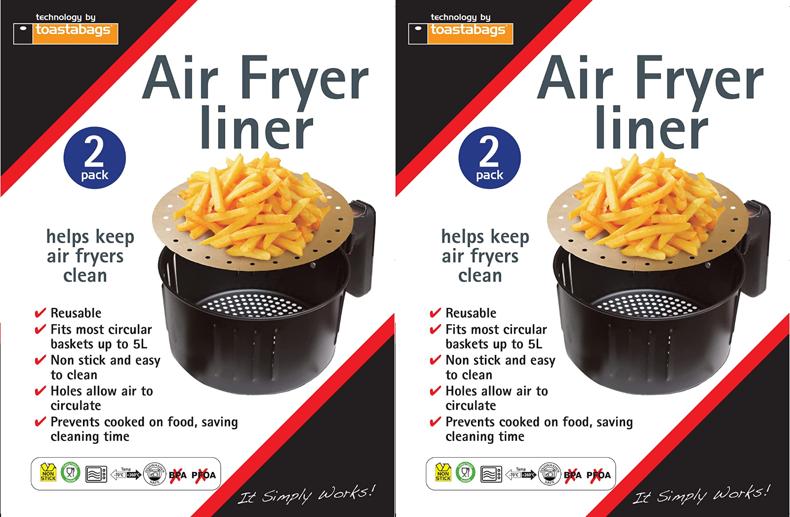 4x toastabags Air Fryer Liner Reusable Easy Clean Fits up to 5L Circular Fryers
