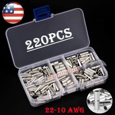 220PCS Bare Copper Ferrule Crimp Wire Connectors 22-10 AWG Splice Butt Terminals