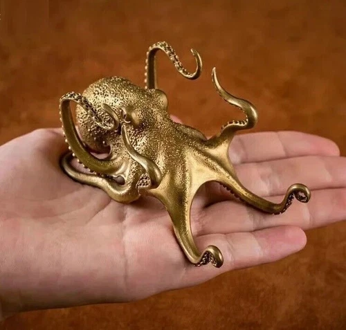 Metall Oktopus Tier Statue Tischfigur Deko Geschenk Handyhalter Gold - Bild 1 von 10