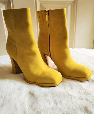 Sam Edelman Jaye Yellow Suede Block Heel Squared Toe Platform