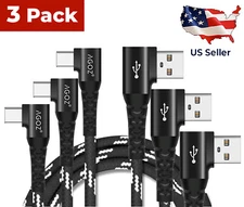 3 Pack 90° USB-C to USB-A Cable FAST Charger Type-C Cord Data Sync for Samsung