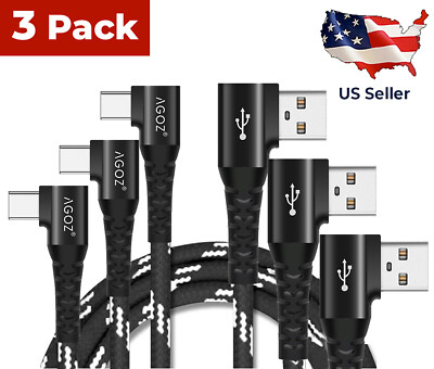3 Pack 90° USB-C to USB-A Cable FAST Charger Type-C Cord Data Sync for Samsung