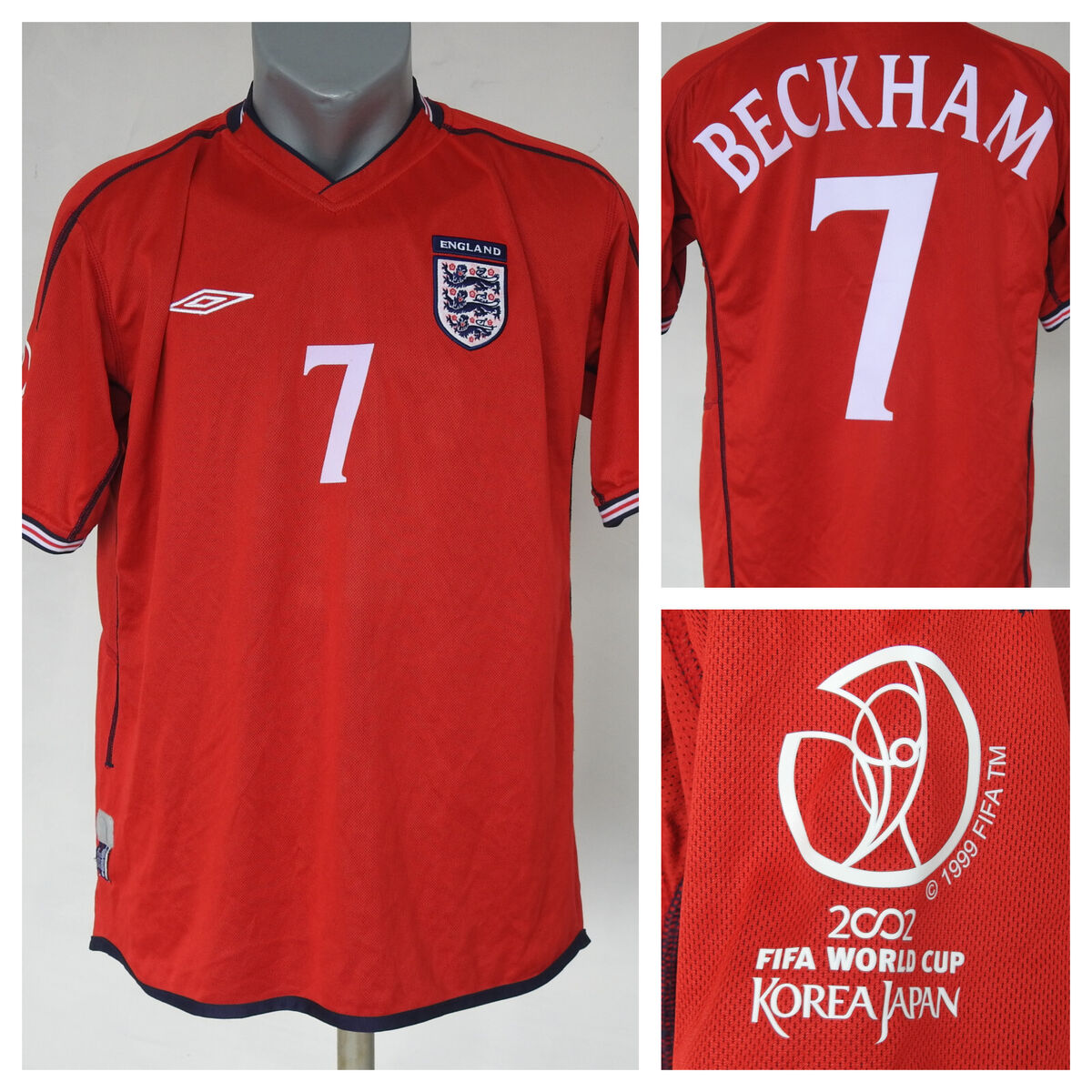 England World Cup 2002 Away Jersey #7 Beckham Umbro Red England World Cup 2002 Away Jersey #7 Beckham Umbro Red