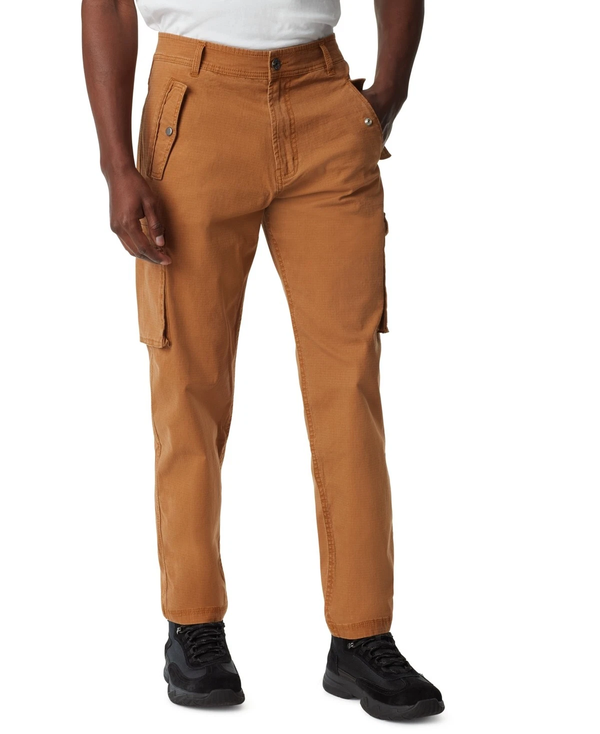 Bass Outdoor Pants Mens 36x32 Brown Stretch Flat Front Tapered Leg Cargo MAC94