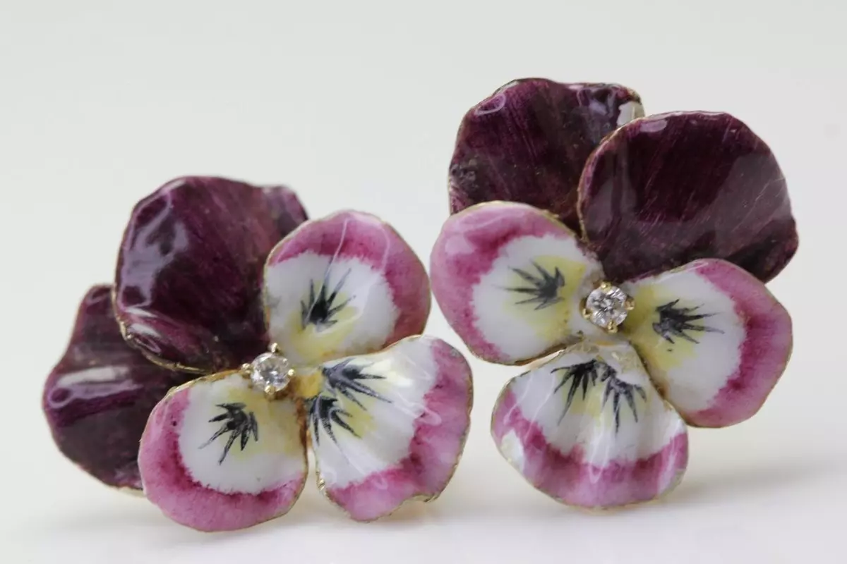 Enamel pansy earrings clearance