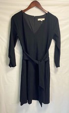 NWT Loft Womens V-neck Wrap Around Tie Front Stretch Dress Black Size 4