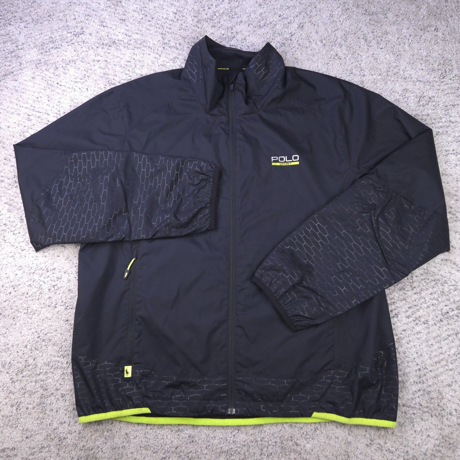 Polo Sport Giacca Uomo XL Giacca a Vento Spellout Pony Logo Performance Foderata Nera