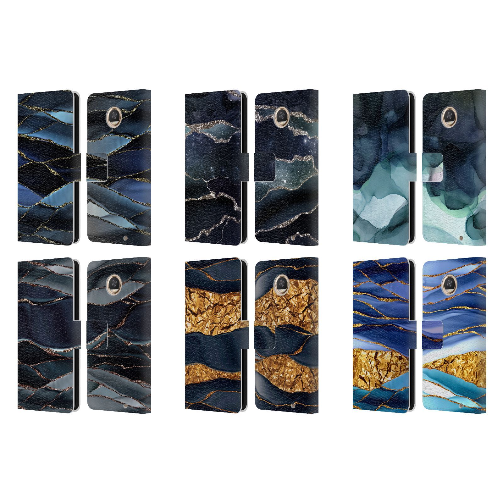 OFFICIAL UTART DARK NIGHT MARBLE LEATHER BOOK WALLET CASE FOR MOTOROLA PHONES