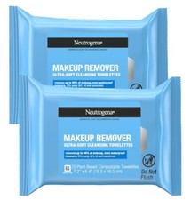  2 Neutrogena Makeup Remover Cleansing Wipes, Ultra-Soft Towelettes, 25 CT