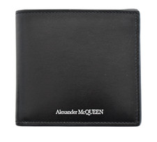     New ALEXANDER MCQUEEN Solid Black Leather Logo-Embossed BIFOLD Wallet
