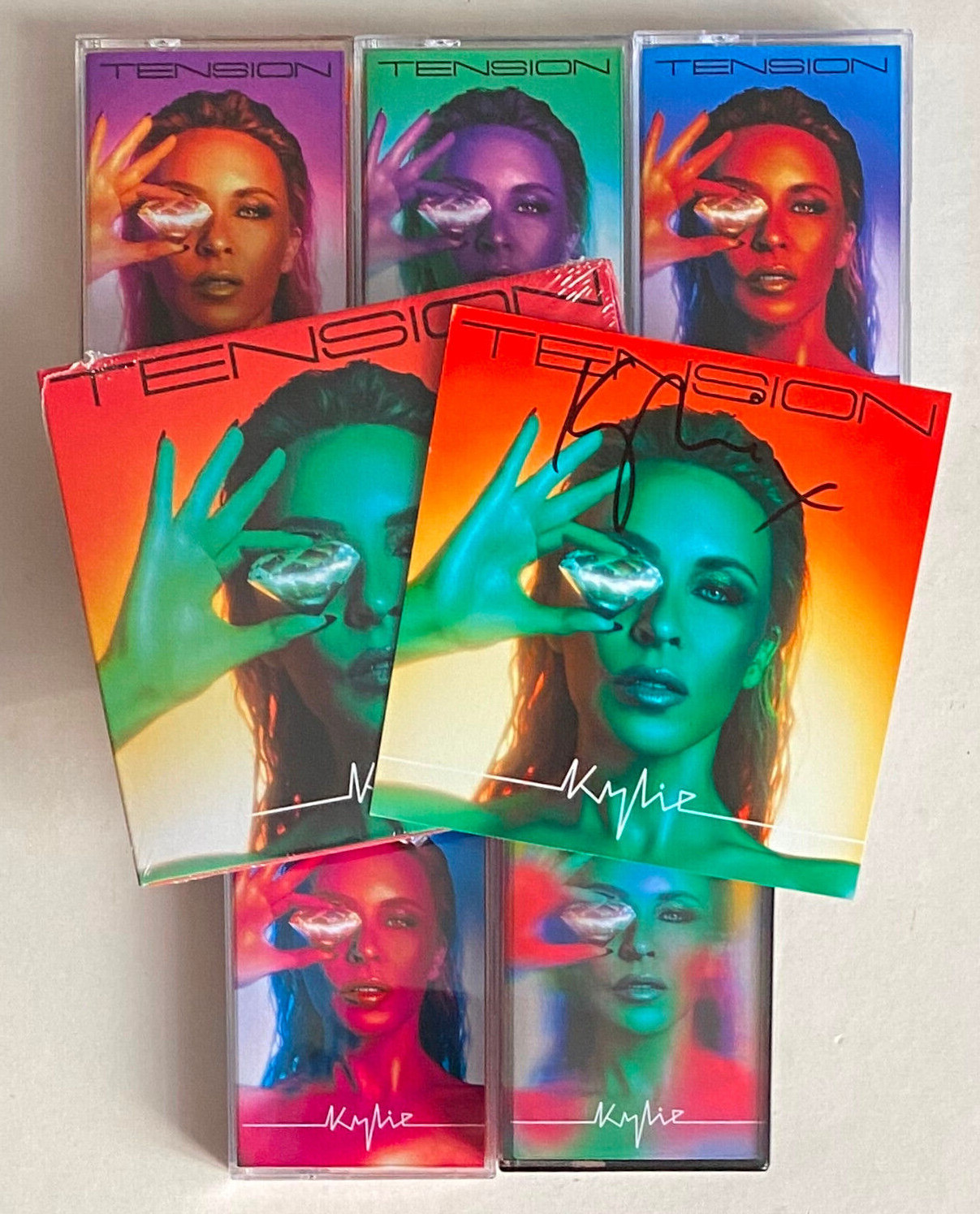 KYLIE MINOGUE * TENSION * UK LIMITED 5x CASSETTE + CD w/ SIGNED ART CARD BUNDLE