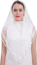 Lace Triangle Mantilla Veil Shawl Scarf Head Cover with Fringed Lace