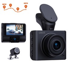 3 Channel 3 Lens GPS Dash Cam Front Inside Rear Car Camera 1080P IR Night Vision