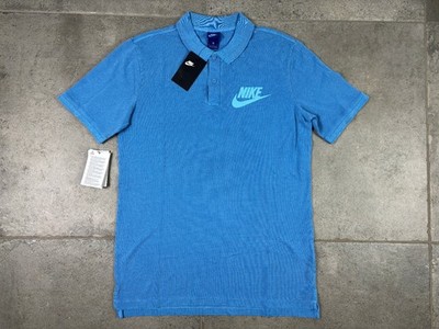 NEW Nike Washed Polo Men's Medium 100% Cotton Pique Polo Shirt Blue 886491-482