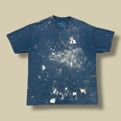 Thrashed Shirt Paint Splatter Sun Faded Graphic Tee y2k Grunge Aesthetic Blue XL
