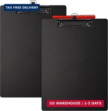 2-Pack Black A4 Letter Size Clipboards with Pen Holder - Plastic Clipboards for