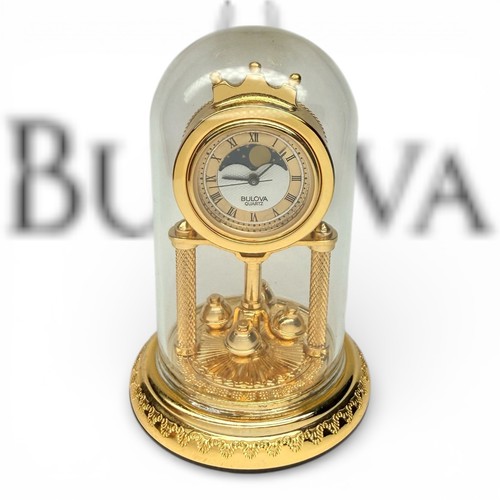 Bulova Vintage Mini Dome Clock Quartz Moon Dial 1990 Japan New Old ...