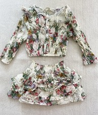LoveShackFancy Floral Ruffle Lace Top and Skirt Set Girls 3-4 Y Cottagecore